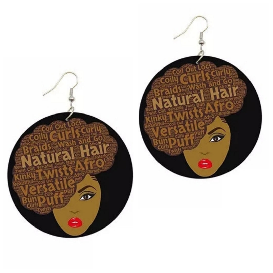 Natural Hair Versatile Statement Dangle Wood Earrings