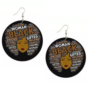 Proud Black Woman Statement Dangle Wood Earrings