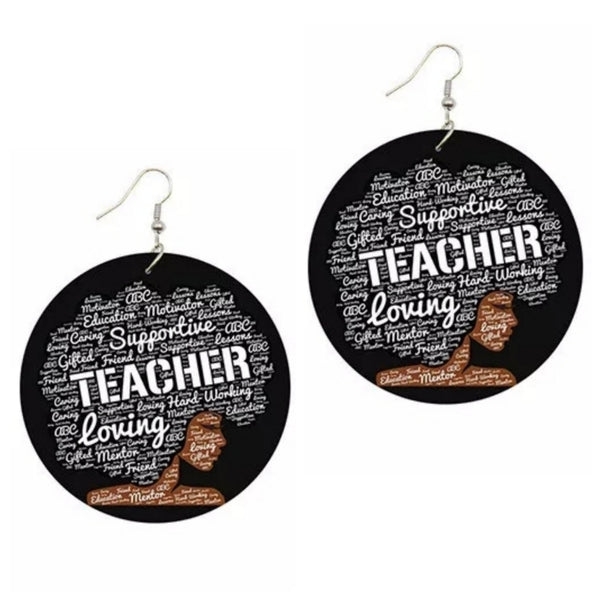 Teacher Supportive Loving Statement Dangle Wood Earrings