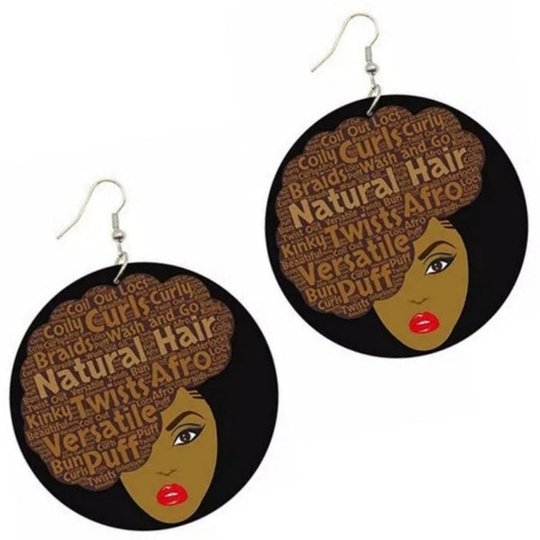 Natural Hair Versatile Statement Dangle Wood Earrings