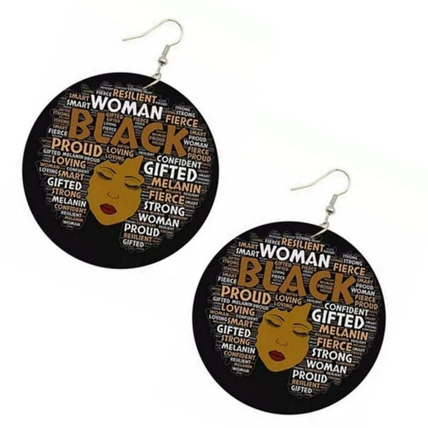 Proud Black Woman Statement Dangle Wood Earrings