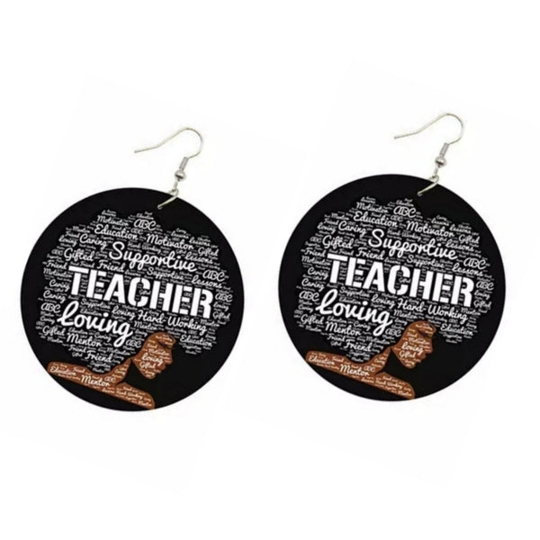 Teacher Supportive Loving Statement Dangle Wood Earrings