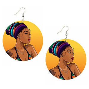 Headwrap Soul Sista Statement Dangle Wood Earrings