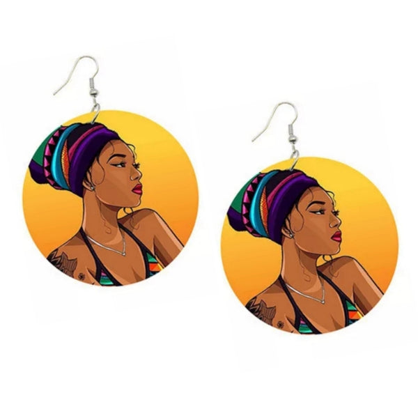 Headwrap Soul Sista Statement Dangle Wood Earrings