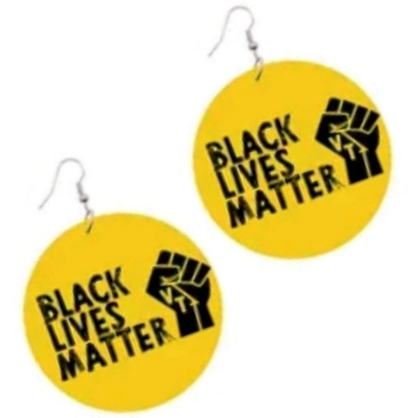 Black Lives Matter Power Fist Yellow Statement Dangle Wood Earrings