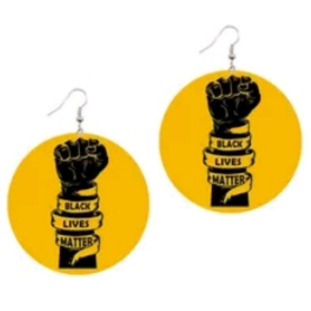 Black Lives Matter Ribbon Mustard Statement Dangle Wood Earrings