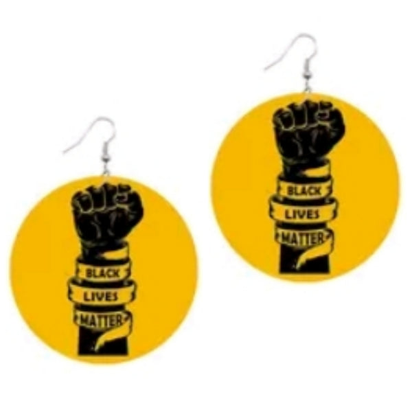 Black Lives Matter Ribbon Mustard Statement Dangle Wood Earrings