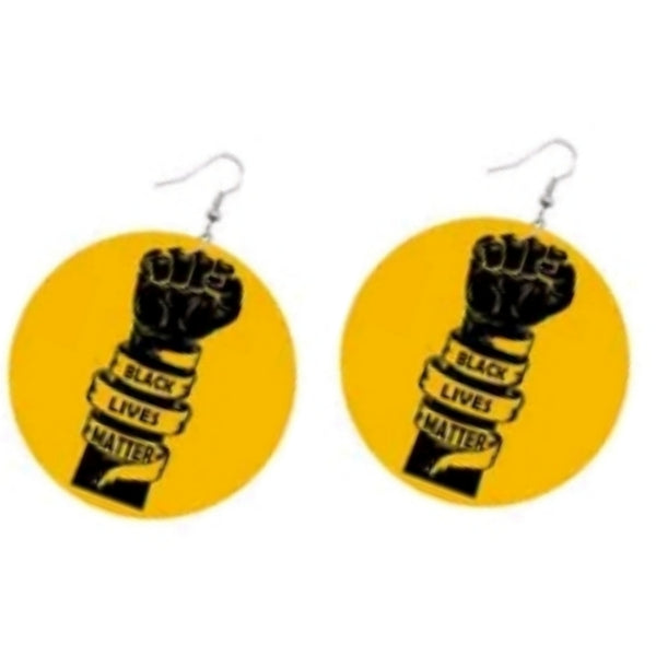 Black Lives Matter Ribbon Mustard Statement Dangle Wood Earrings