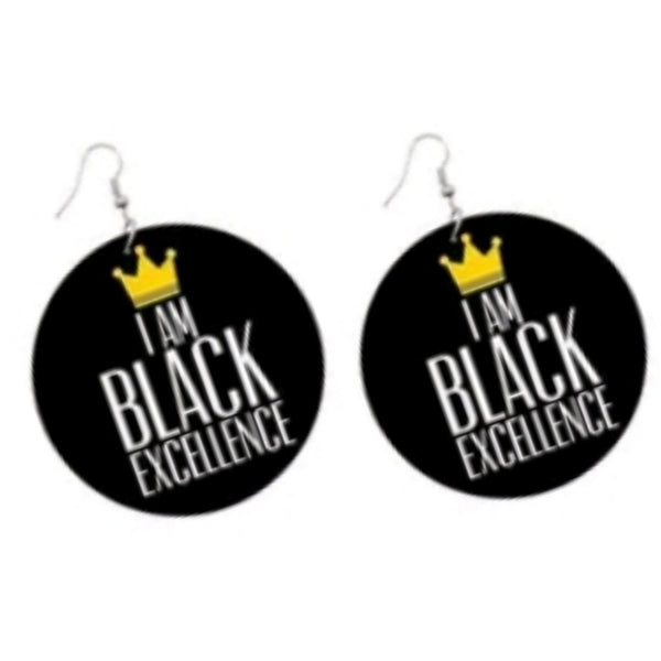 I Am Black Excellence Statement Dangle Wood Earrings