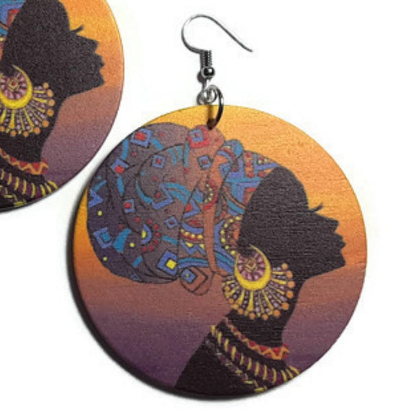 Africa Sparkle Statement Dangle Wood Earrings