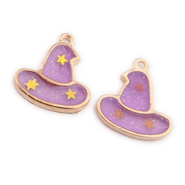 Halloween Witch Wizard Hat Purple Gold Charms