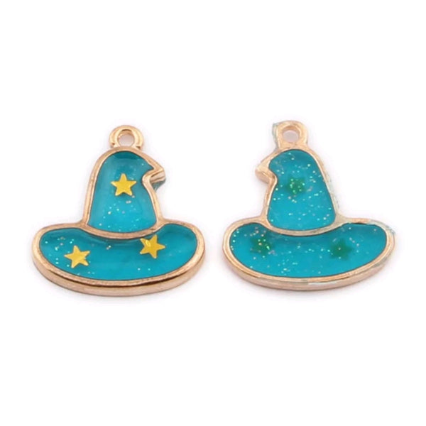 Halloween Witch Wizard Hat Blue Gold Charms