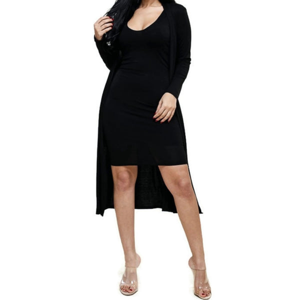 MM Black Bodycon Sleeveless Dress with Matching Cardigan 2 Piece Set