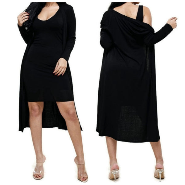 MM Black Bodycon Sleeveless Dress with Matching Cardigan 2 Piece Set