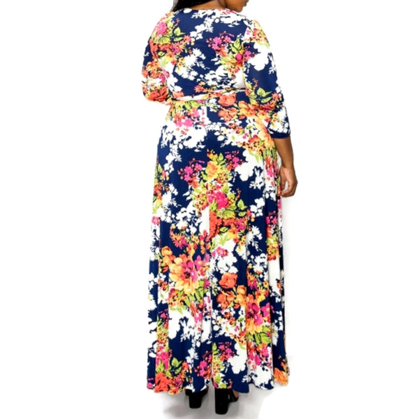 Tropical Faux Wrap Maxi Plussize Dress