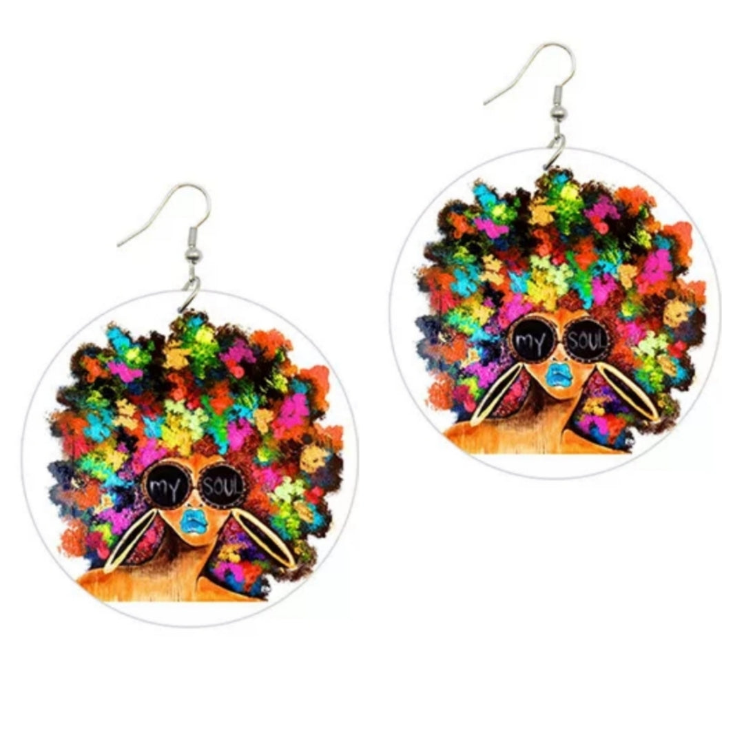 My Soul Afro Statement Dangle Wood Earrings