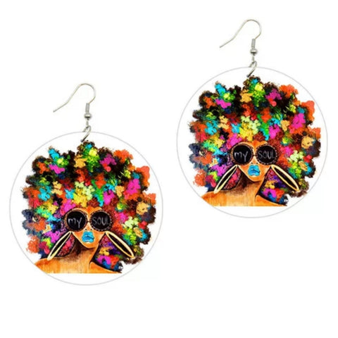 My Soul Afro Statement Dangle Wood Earrings