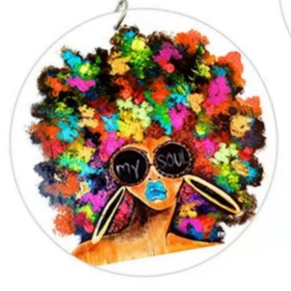 My Soul Afro Statement Dangle Wood Earrings