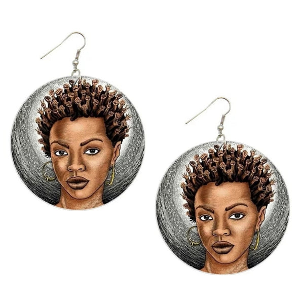 Bantu Knots Power Fist Statement Dangle Wood Earrings