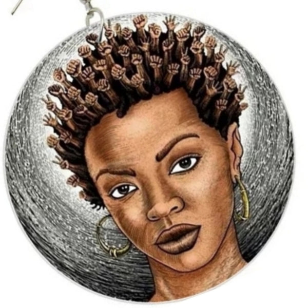 Bantu Knots Power Fist Statement Dangle Wood Earrings