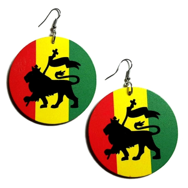 Lion Of Judah Black Red Yellow Green Statement Dangle Wood Earrings