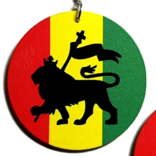 Lion Of Judah Black Red Yellow Green Statement Dangle Wood Earrings