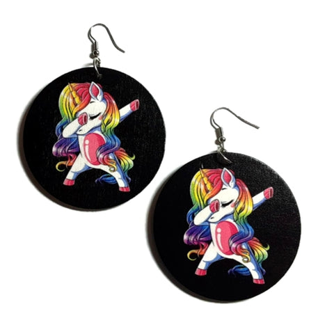 Dancing Unicorn Statement Dangle Wood Earrings