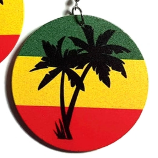 Palm Trees Black Green Yellow Red Statement Dangle Wood Earrings