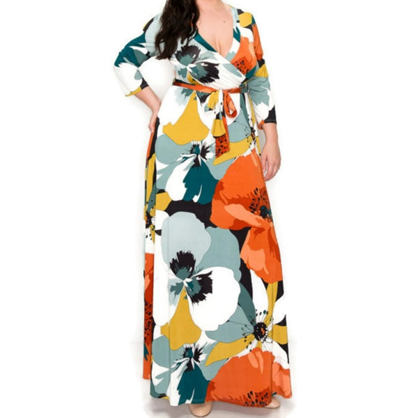 Fall First Love Faux Wrap Maxi Plussize Dress