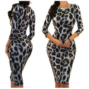 Got Style Black White Animal Print 3/4 Sleeve Bodycon Party Cocktail Dress