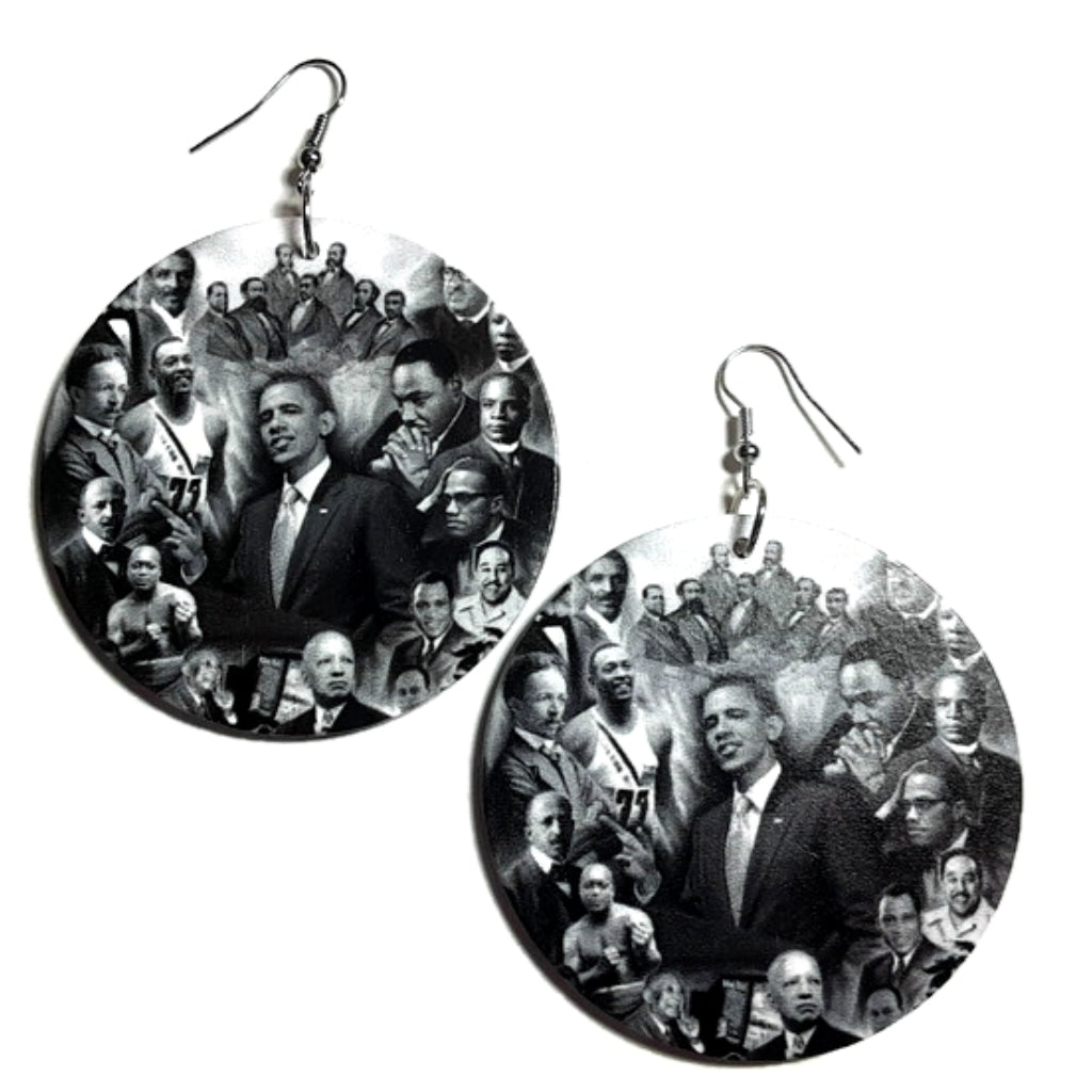 Phenomenal Black Men of History Statement Dangle Wood Earrings