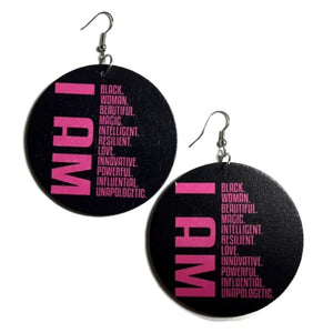 I AM Pink Statement Dangle Wood Earrings