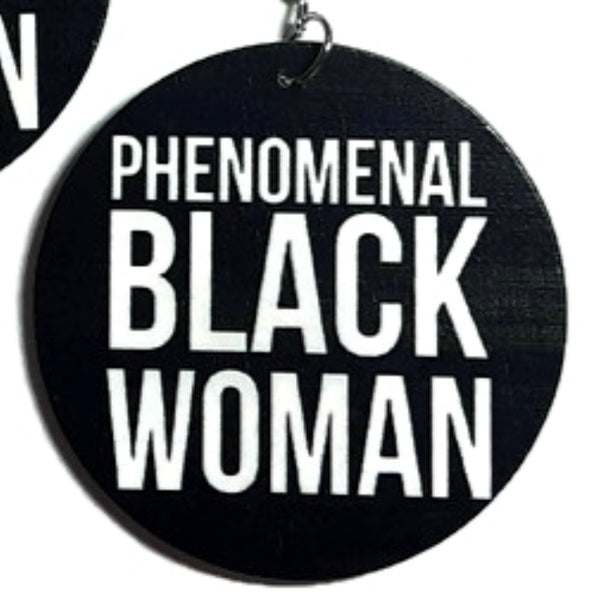 PHENOMENAL BLACK WOMAN Statement Dangle Wood Earrings