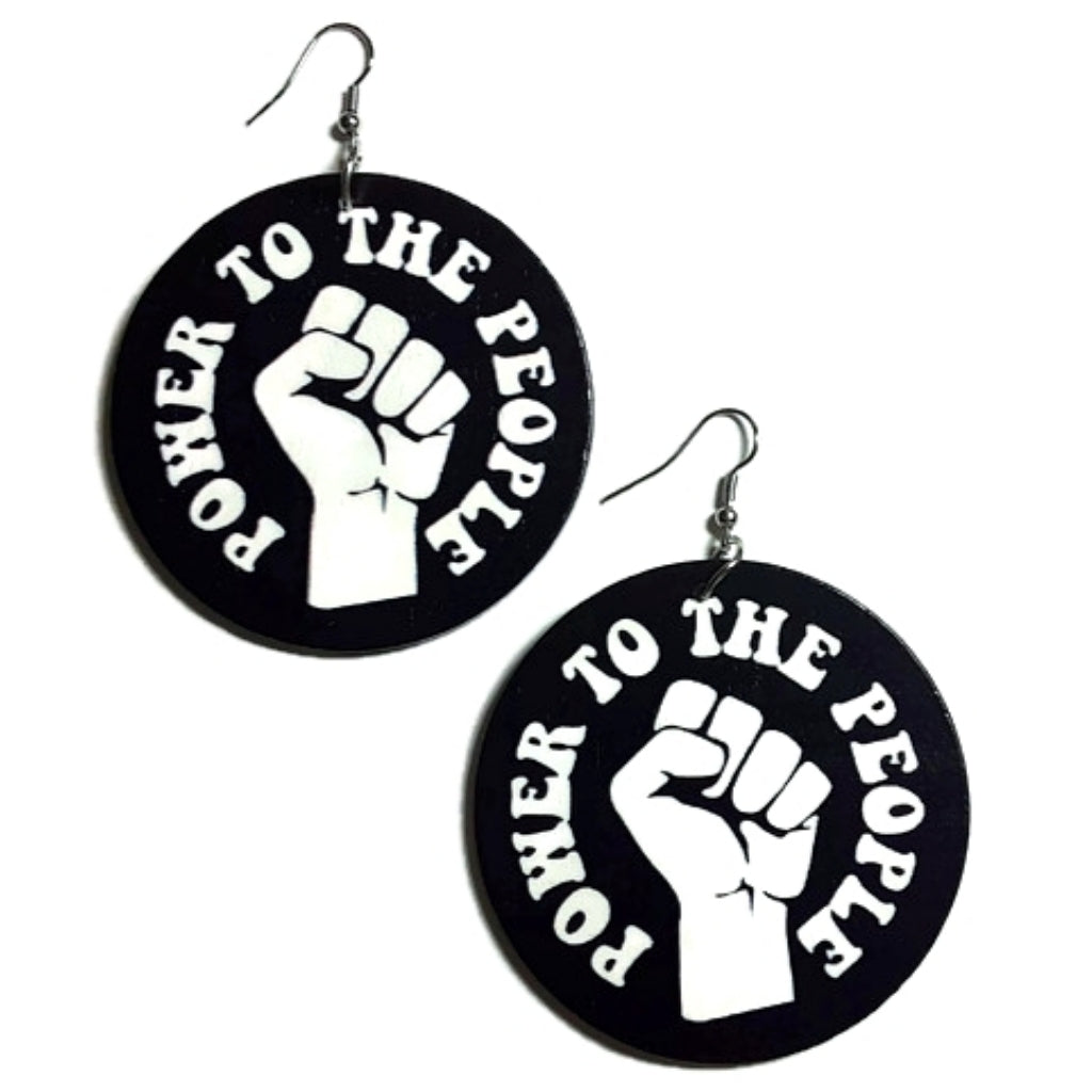 POWER to the PEOPLE Statement Dangle Wood Earrings