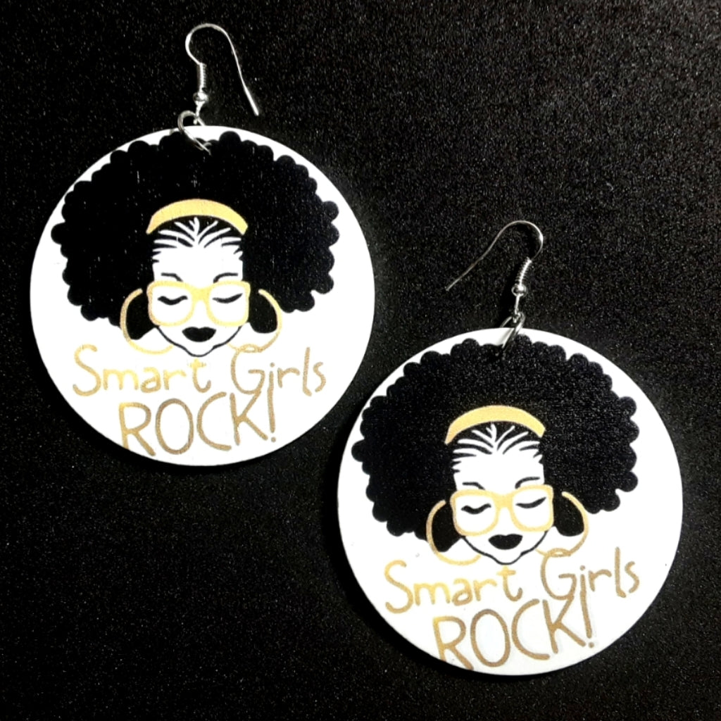 Smart Girls Rock Statement Dangle Wood Earrings