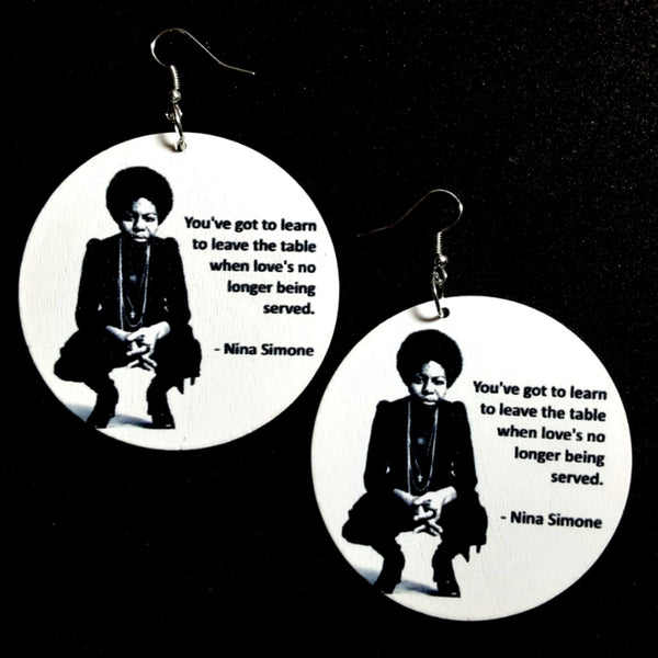 Nina Simone Respect Reminder Statement Dangle Wood Earrings