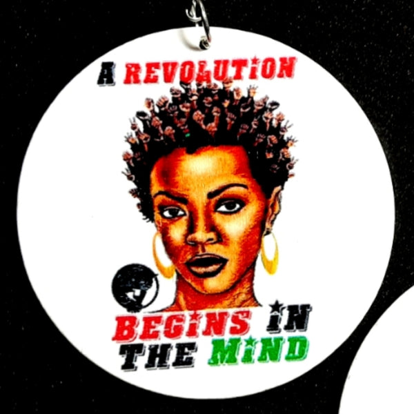 A Revolution Begins In The Mind Statement Dangle Wood Earrings