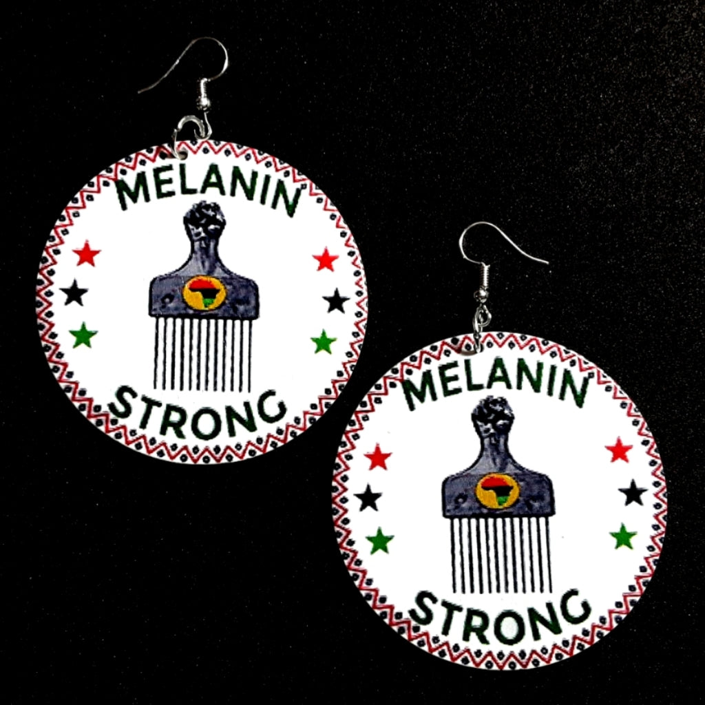 MELANIN STRONG Statement Dangle Wood Earrings