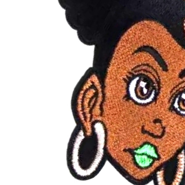 Afro Puffs Girl Hoop Earrings Iron-On Patch