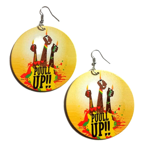 Rasta Lighter PUUULL UP Statement Dangle Wood Earrings