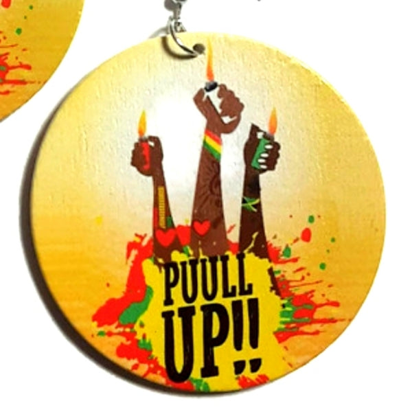 Rasta Lighter PUUULL UP Statement Dangle Wood Earrings