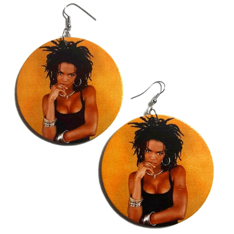 Lauryn Hill Statement Dangle Wood Earrings