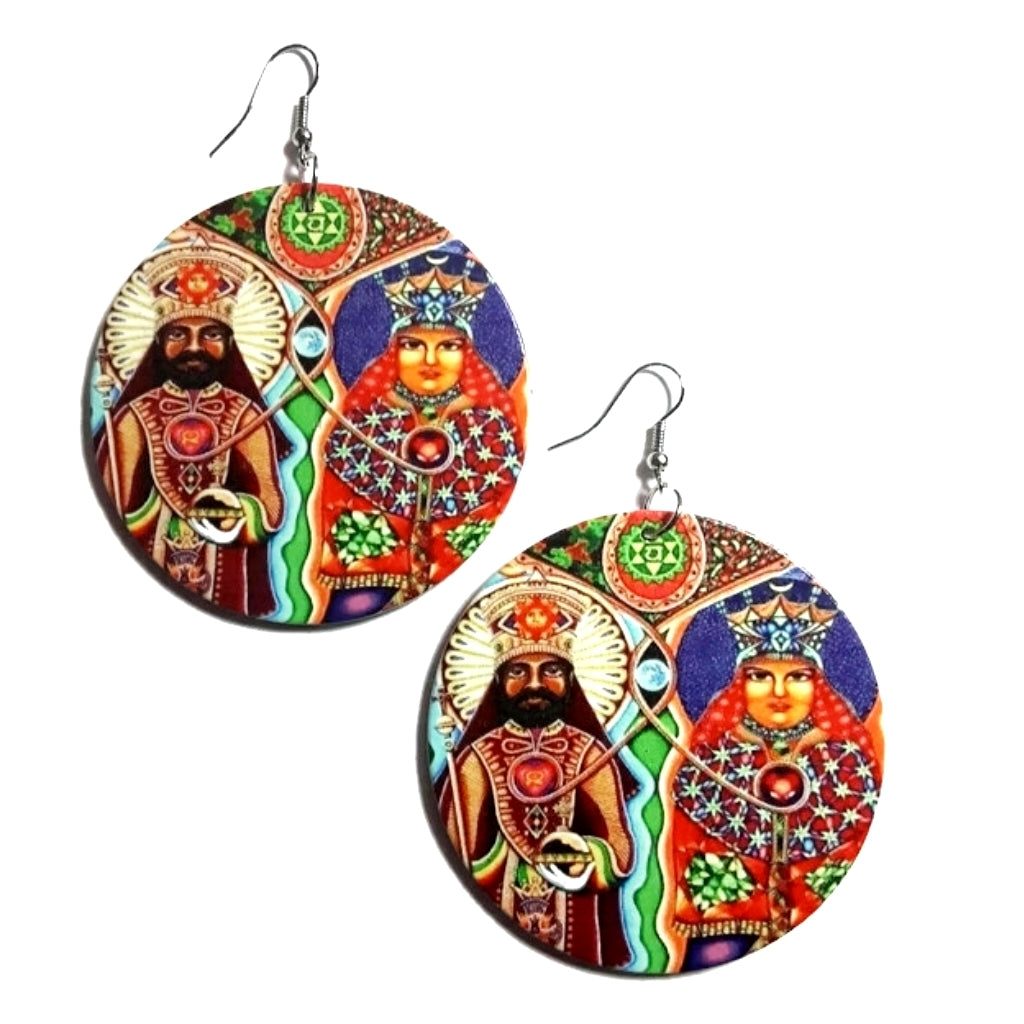 King Haile Selassie and Empress Menen Asfaw Statement Dangle Wood Earrings