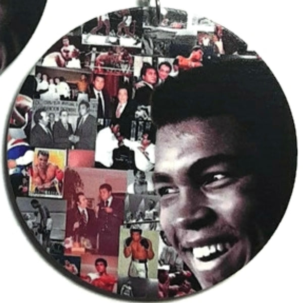 Muhammad Ali Smile Collage Statement Dangle Wood Earrings