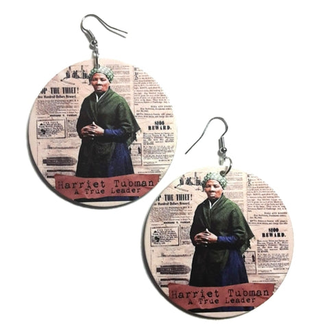 Harriet Tubman A True Leader Statement Dangle Wood Earrings