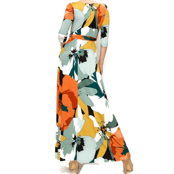 Fall First Love Orange Faux Wrap Maxi Dress