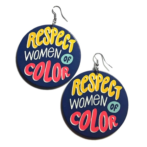 Respect Women of Color Statement Dangle Wood Earrings