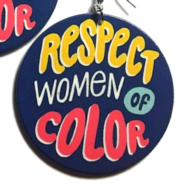 Respect Women of Color Statement Dangle Wood Earrings