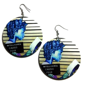 Intelligence Caused Fear Reading Girl Statement Dangle Wood Earrings