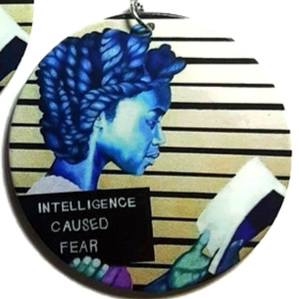 Intelligence Caused Fear Reading Girl Statement Dangle Wood Earrings